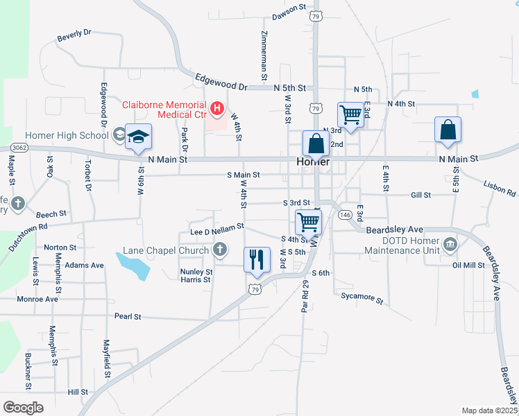 map of restaurants, bars, coffee shops, grocery stores, and more near 710 South 3rd Street in Homer