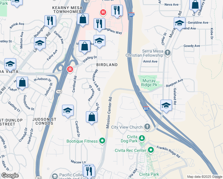 map of restaurants, bars, coffee shops, grocery stores, and more near 7946 Mission Center Road in San Diego