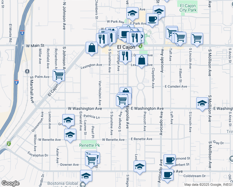 map of restaurants, bars, coffee shops, grocery stores, and more near 518 South Orange Avenue in El Cajon