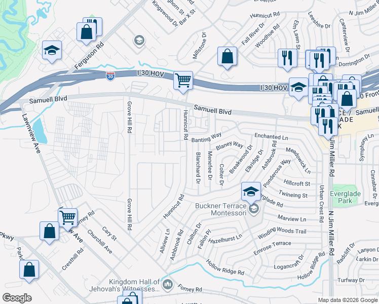 map of restaurants, bars, coffee shops, grocery stores, and more near 4918 Vienna Circle in Dallas