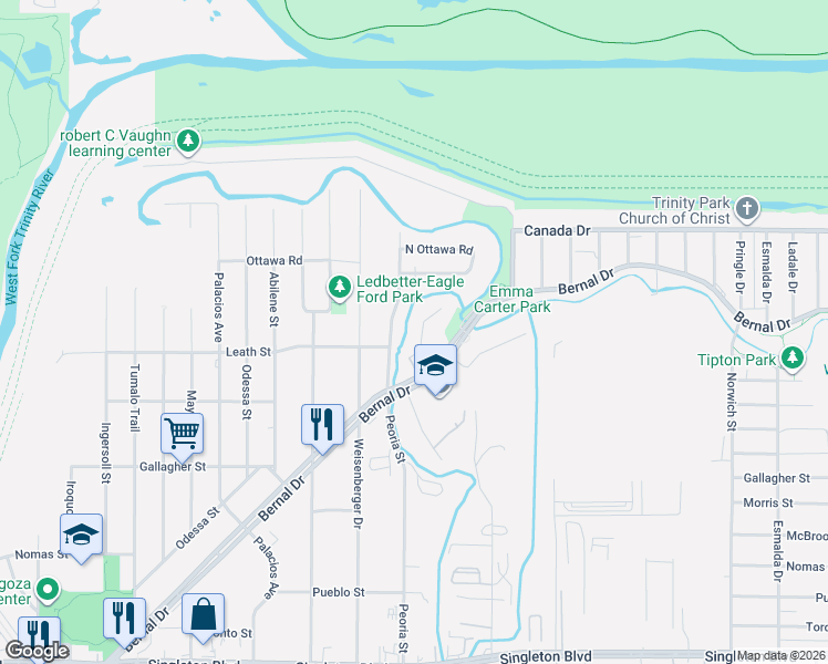 map of restaurants, bars, coffee shops, grocery stores, and more near 3842 Peoria Street in Dallas