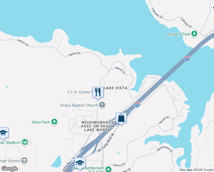 map of restaurants, bars, coffee shops, grocery stores, and more near 8768 Regal Royale Drive in Fort Worth