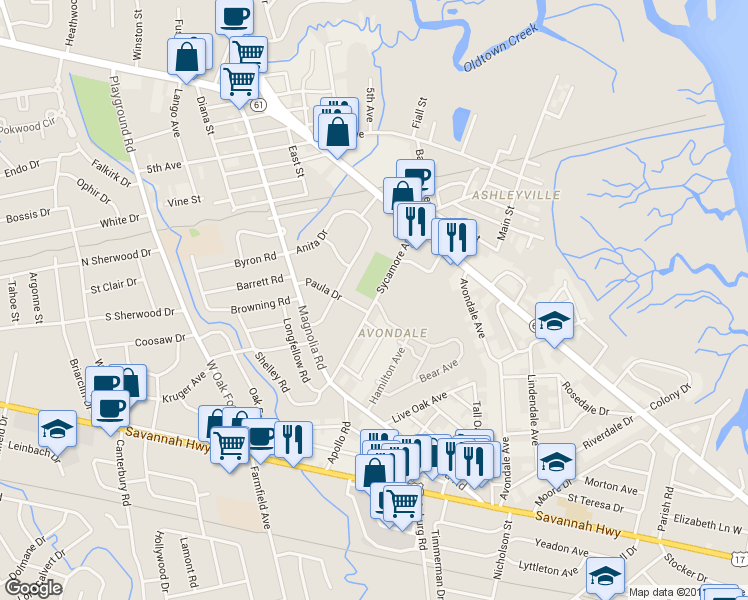 map of restaurants, bars, coffee shops, grocery stores, and more near in Charleston