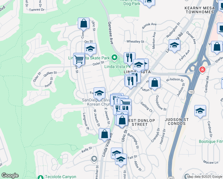 map of restaurants, bars, coffee shops, grocery stores, and more near 6916 Fulton Street in San Diego