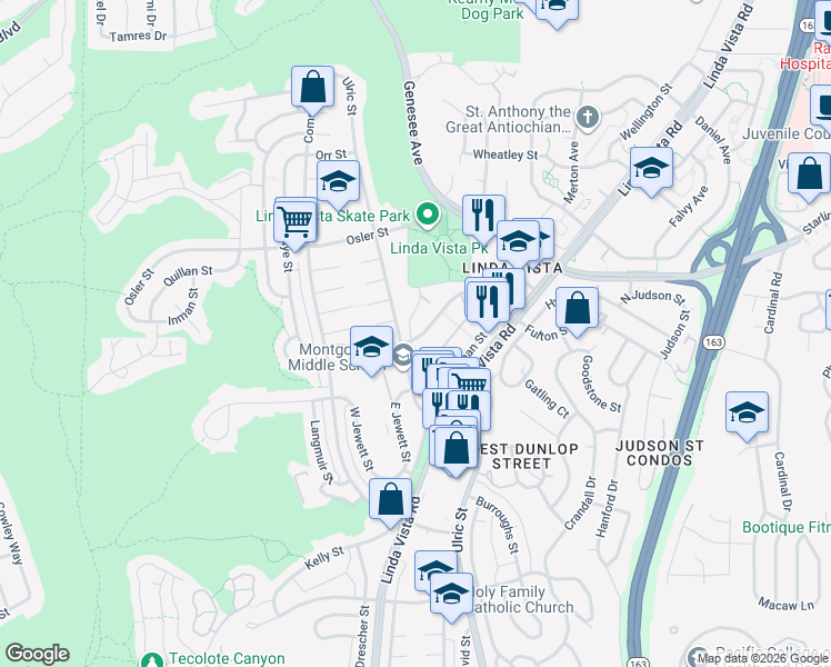 map of restaurants, bars, coffee shops, grocery stores, and more near 6916 Fulton Street in San Diego