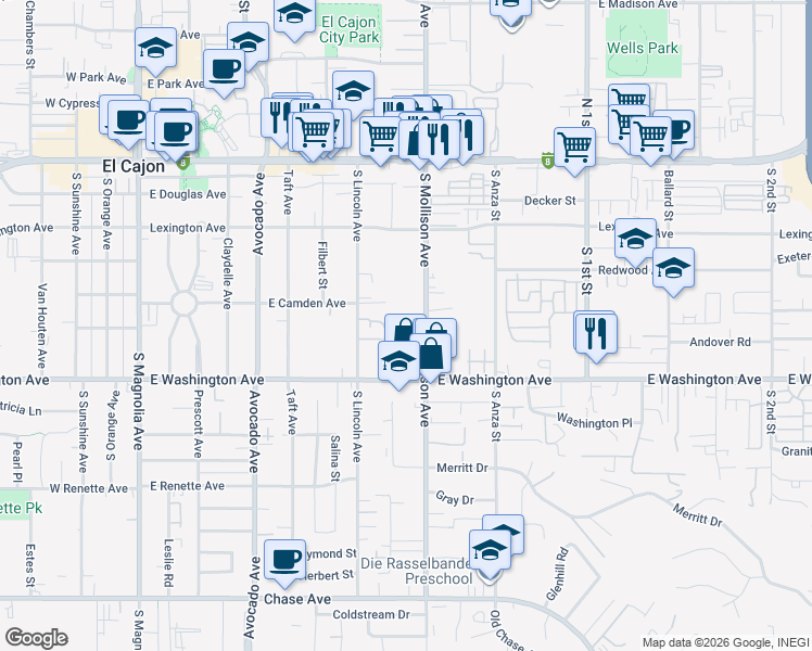 map of restaurants, bars, coffee shops, grocery stores, and more near 606 South Mollison Avenue in El Cajon