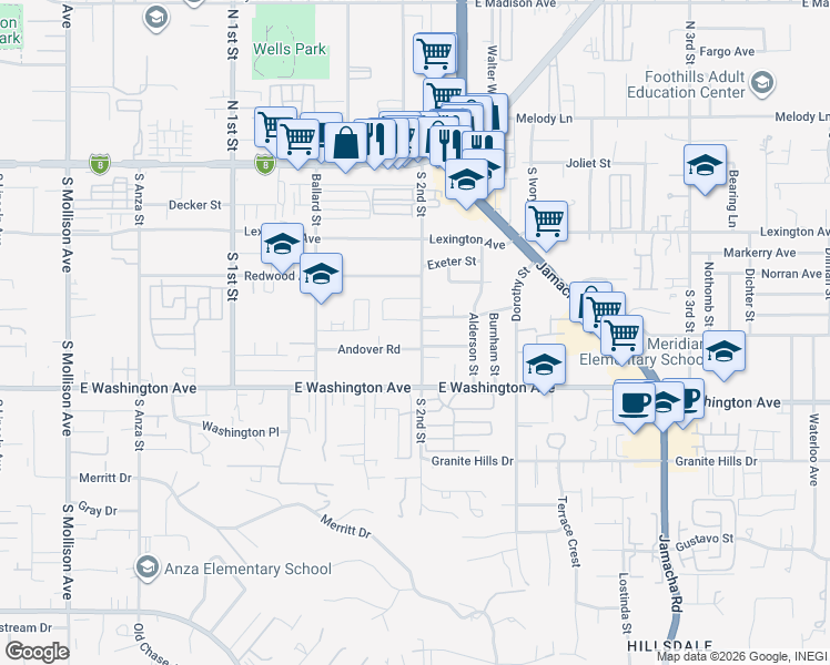 map of restaurants, bars, coffee shops, grocery stores, and more near 573 South 2nd Street in El Cajon