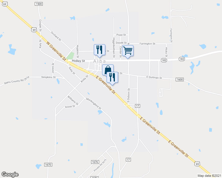 map of restaurants, bars, coffee shops, grocery stores, and more near U.S. 69 in Alba