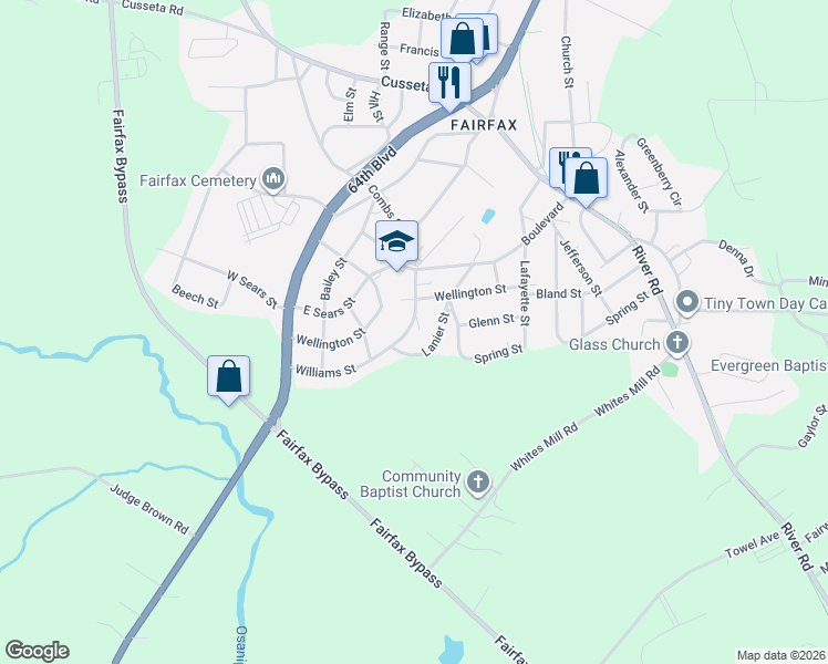 map of restaurants, bars, coffee shops, grocery stores, and more near 312 Williams Street in Valley