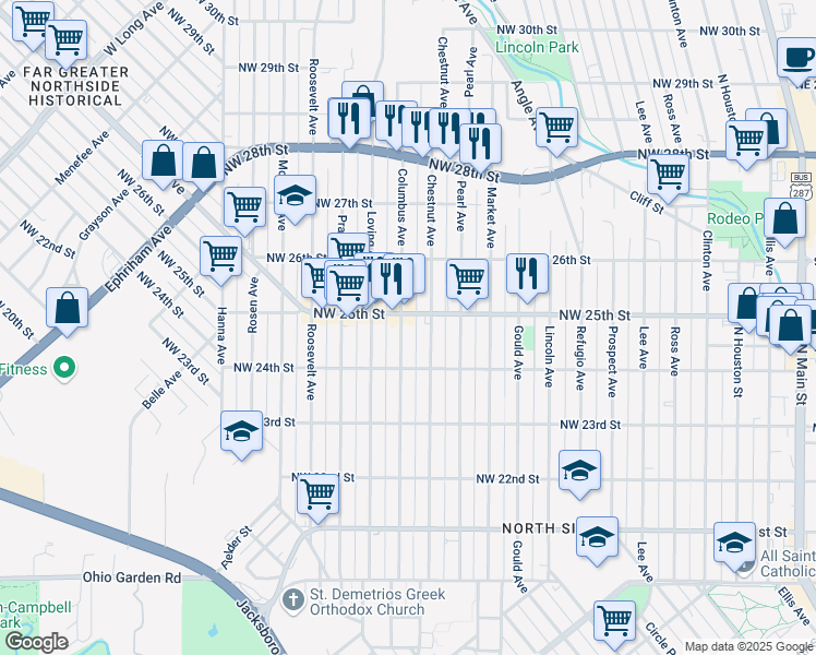 map of restaurants, bars, coffee shops, grocery stores, and more near in Fort Worth