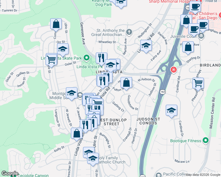 map of restaurants, bars, coffee shops, grocery stores, and more near in San Diego