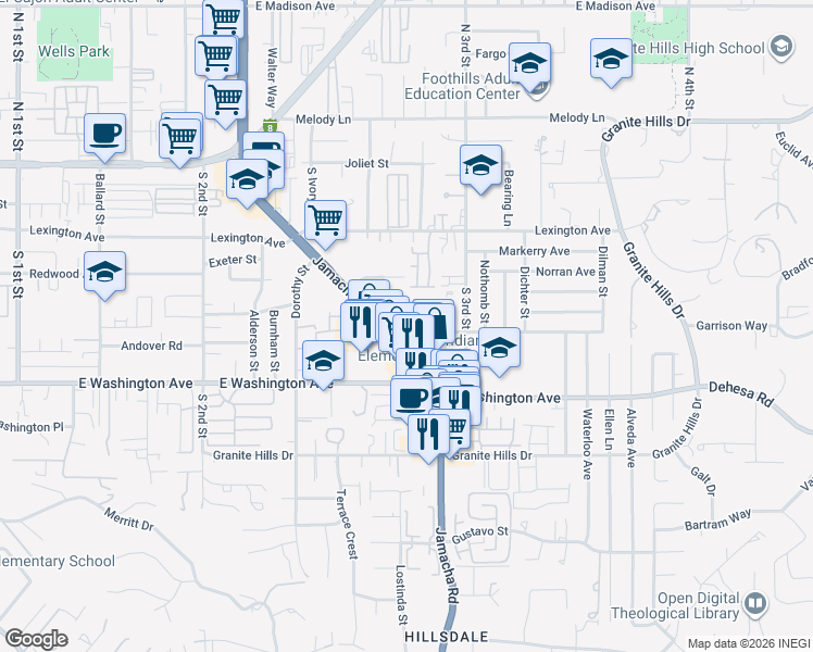 map of restaurants, bars, coffee shops, grocery stores, and more near 558 Brighthaven Avenue in El Cajon