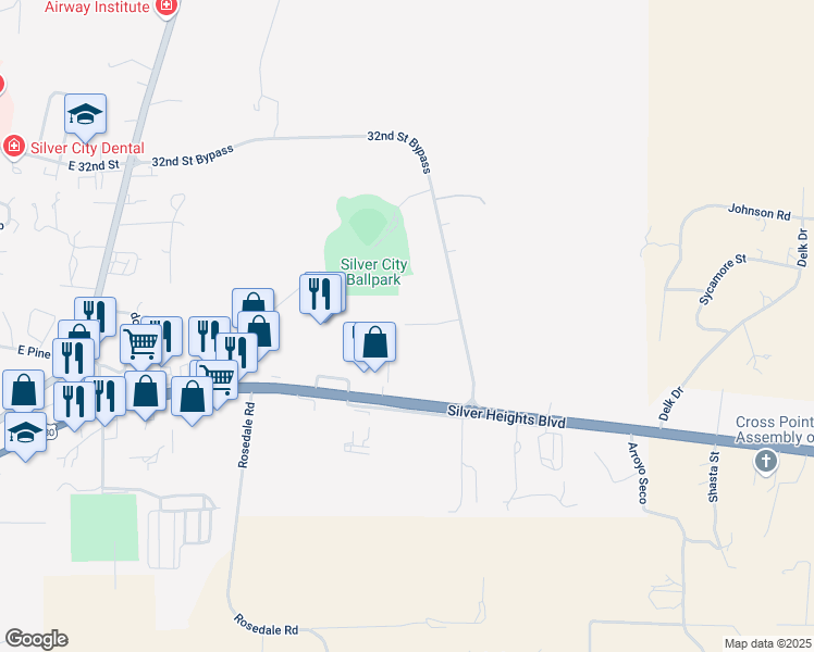 map of restaurants, bars, coffee shops, grocery stores, and more near 3005 Camino del Bosque in Silver City
