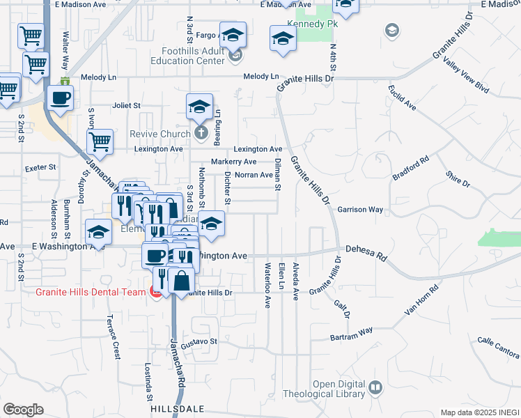 map of restaurants, bars, coffee shops, grocery stores, and more near 1629 Richandave Avenue in El Cajon