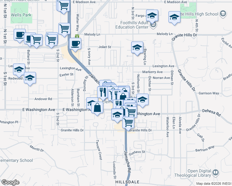 map of restaurants, bars, coffee shops, grocery stores, and more near 558 Brighthaven Avenue in El Cajon