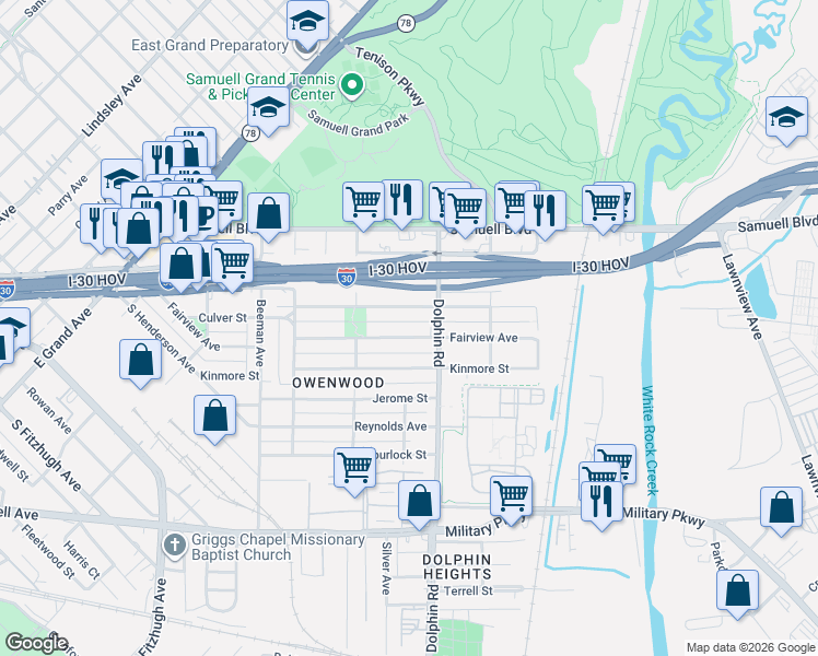 map of restaurants, bars, coffee shops, grocery stores, and more near 3306 Culver Street in Dallas