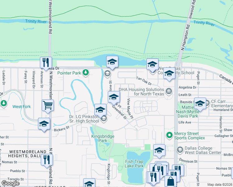 map of restaurants, bars, coffee shops, grocery stores, and more near 4062 China Elm Drive in Dallas