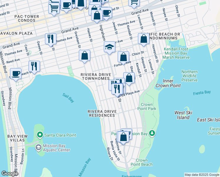 map of restaurants, bars, coffee shops, grocery stores, and more near 3866 Ingraham Street in San Diego