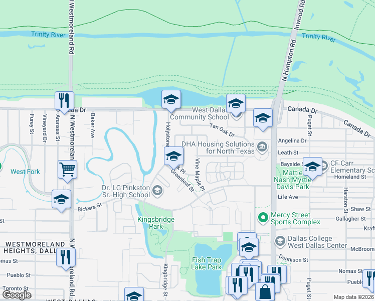 map of restaurants, bars, coffee shops, grocery stores, and more near 4062 China Elm Drive in Dallas