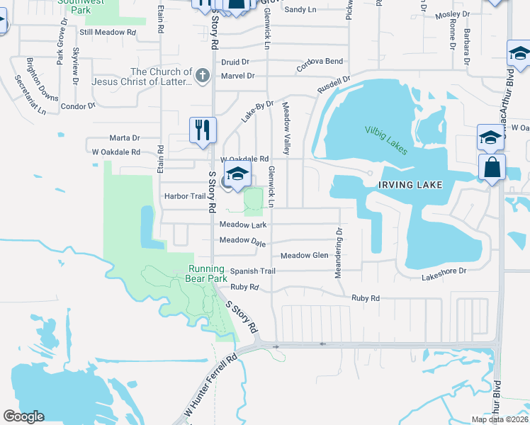 map of restaurants, bars, coffee shops, grocery stores, and more near 1922 Glenwick Lane in Irving