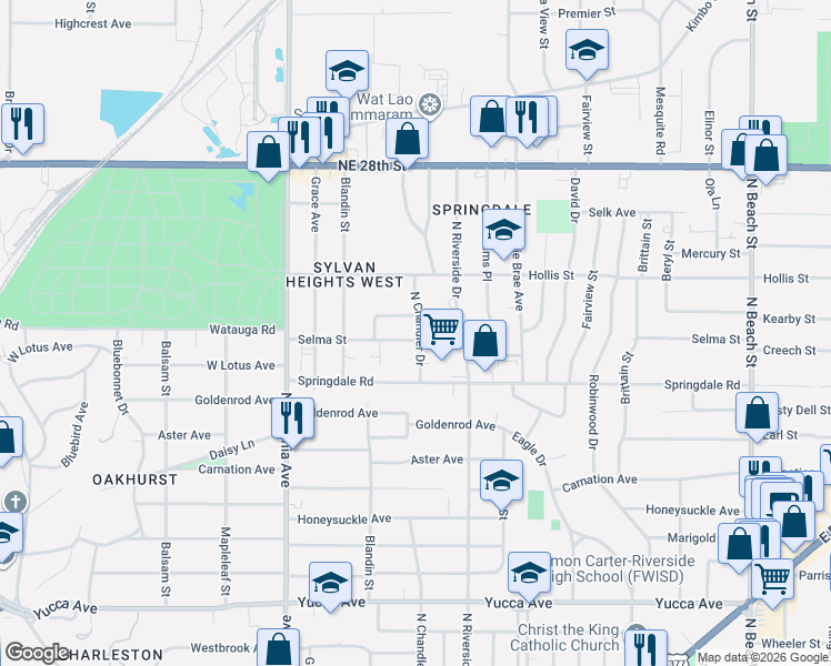 map of restaurants, bars, coffee shops, grocery stores, and more near 2928 Watauga Road in Fort Worth