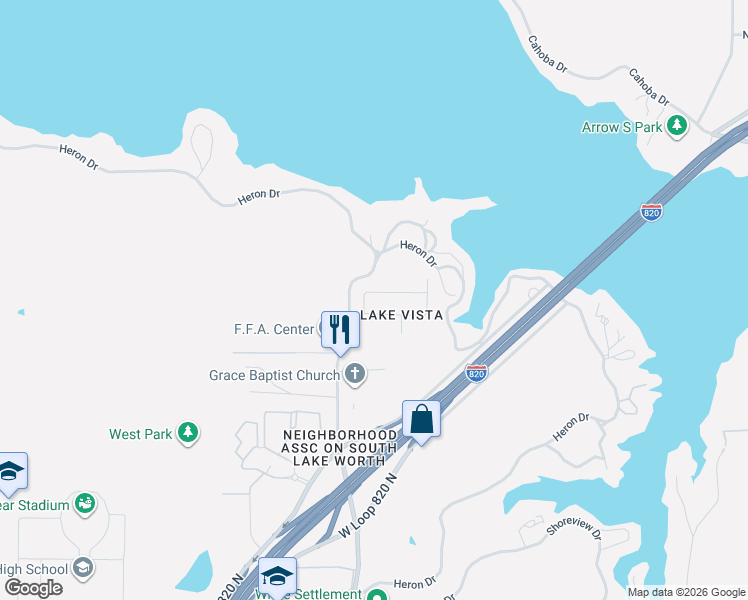 map of restaurants, bars, coffee shops, grocery stores, and more near 8768 Regal Royale Drive in Fort Worth