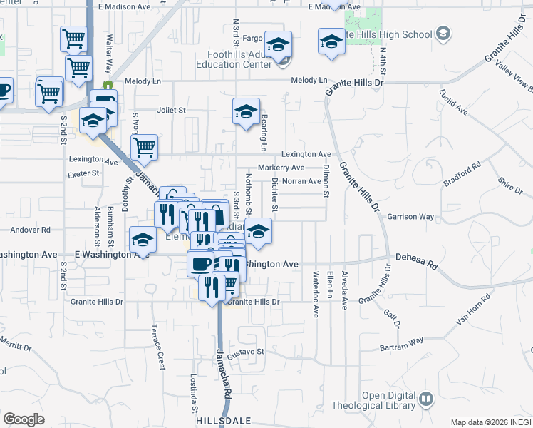 map of restaurants, bars, coffee shops, grocery stores, and more near 568 Dichter Street in El Cajon
