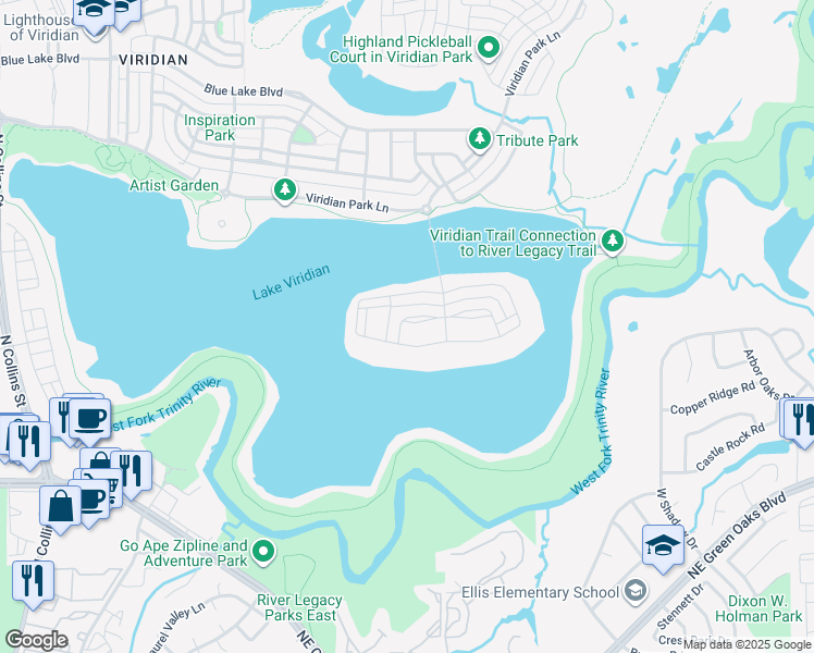 map of restaurants, bars, coffee shops, grocery stores, and more near 1310 English Setter Drive in Arlington
