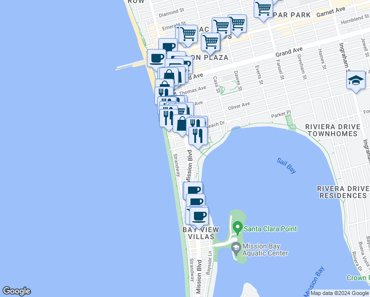 map of restaurants, bars, coffee shops, grocery stores, and more near 756 Zanzibar Court in San Diego