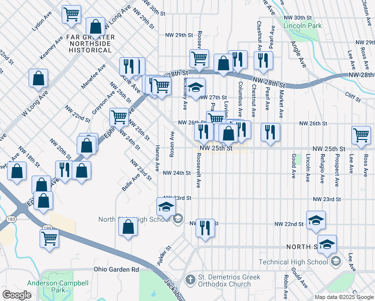 map of restaurants, bars, coffee shops, grocery stores, and more near 2424 Mckinley Avenue in Fort Worth