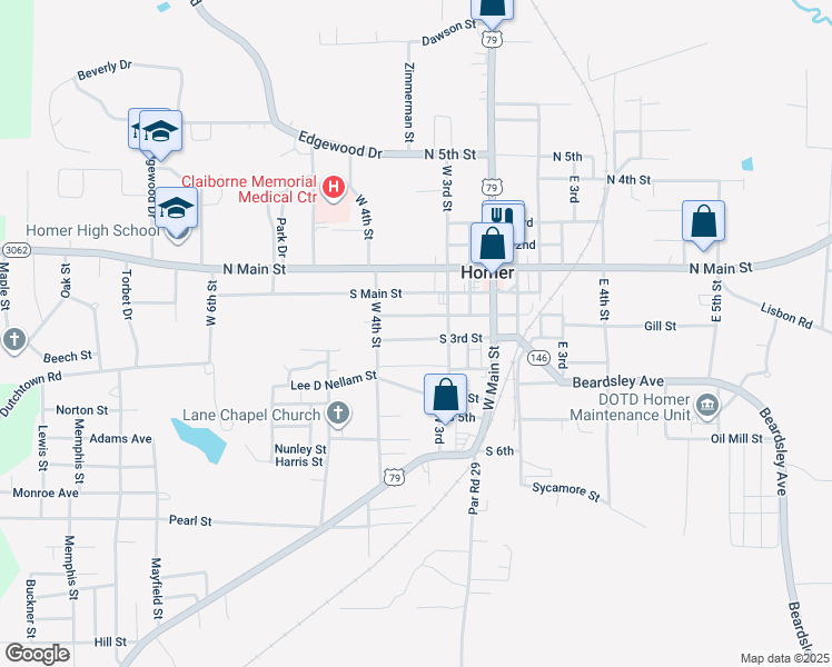 map of restaurants, bars, coffee shops, grocery stores, and more near 710 South 3rd Street in Homer