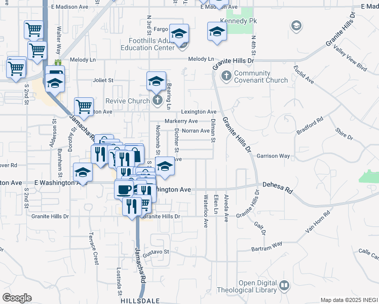 map of restaurants, bars, coffee shops, grocery stores, and more near 1589 Richandave Avenue in El Cajon