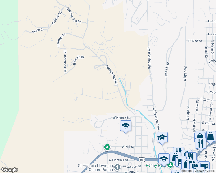 map of restaurants, bars, coffee shops, grocery stores, and more near 6 Opal Drive in Silver City
