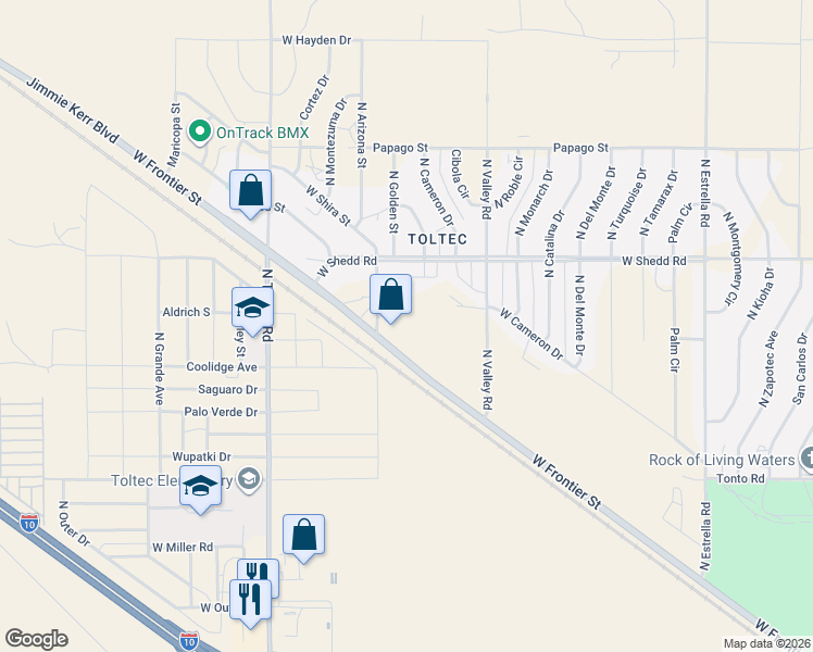 map of restaurants, bars, coffee shops, grocery stores, and more near 3720 Pacific Drive in Eloy