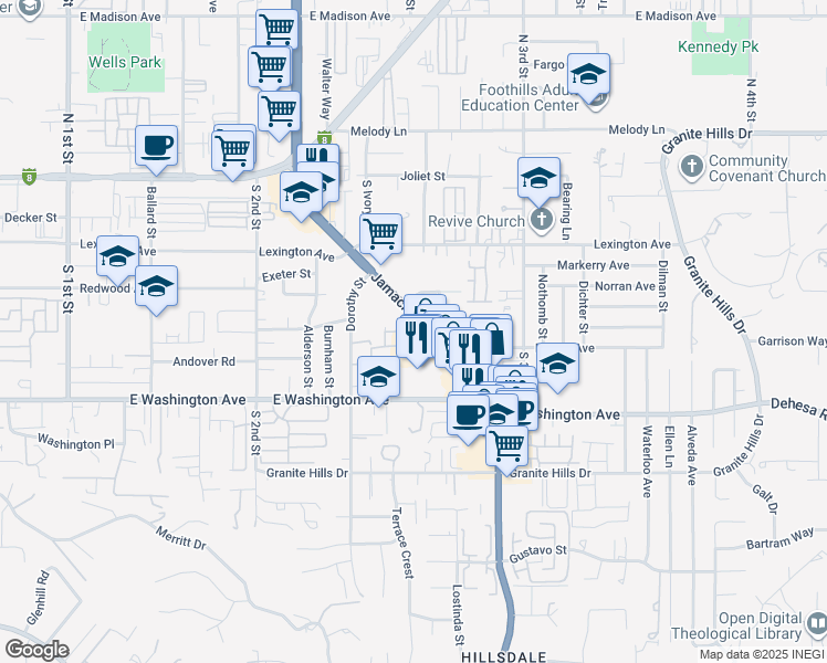 map of restaurants, bars, coffee shops, grocery stores, and more near 518 Jamacha Road in El Cajon