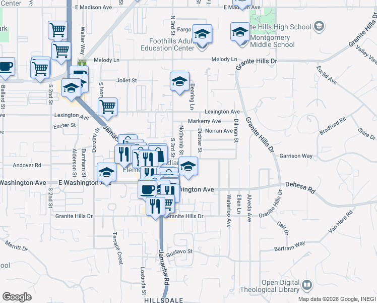 map of restaurants, bars, coffee shops, grocery stores, and more near 566 Mulgrew Street in El Cajon