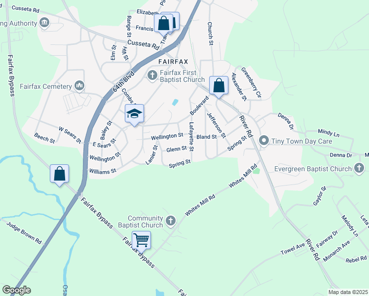 map of restaurants, bars, coffee shops, grocery stores, and more near 111 Glenn Street in Valley