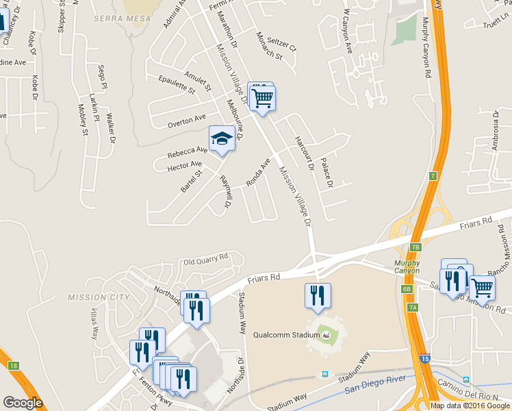 map of restaurants, bars, coffee shops, grocery stores, and more near 2482 Moonstone Drive in San Diego