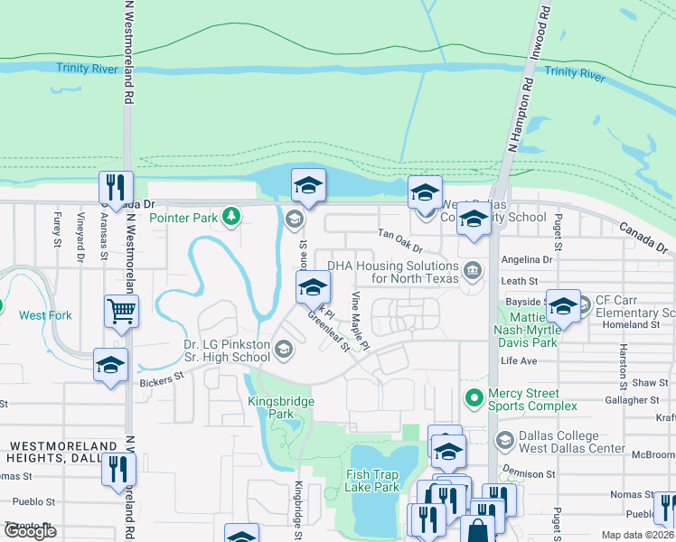 map of restaurants, bars, coffee shops, grocery stores, and more near 4062 China Elm Drive in Dallas