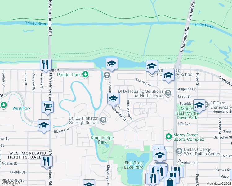 map of restaurants, bars, coffee shops, grocery stores, and more near 4062 China Elm Drive in Dallas