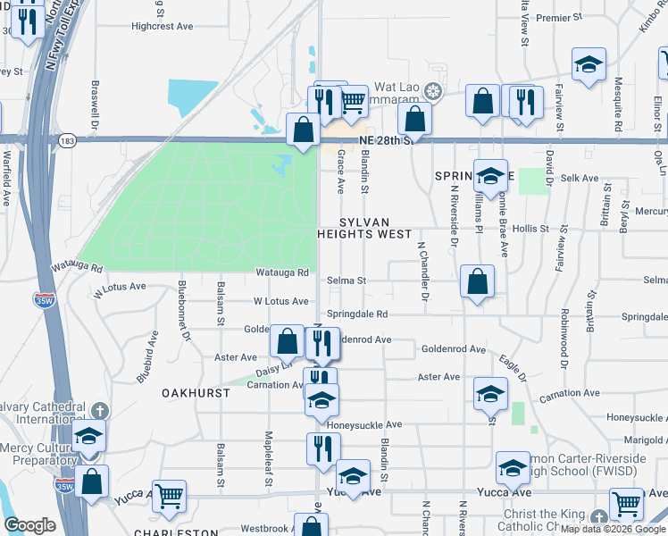 map of restaurants, bars, coffee shops, grocery stores, and more near 2109 Grace Avenue in Fort Worth