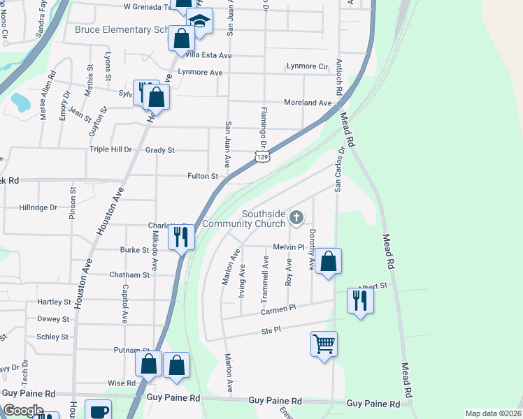 map of restaurants, bars, coffee shops, grocery stores, and more near 4144 Worsham Avenue in Macon