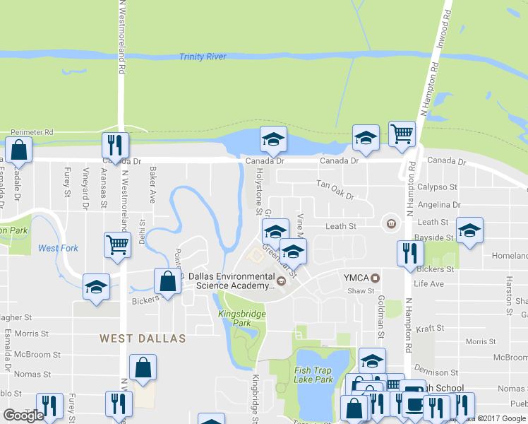 map of restaurants, bars, coffee shops, grocery stores, and more near 4043 Gray Oak PIace in Dallas