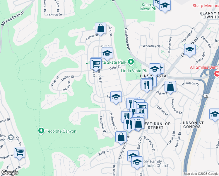 map of restaurants, bars, coffee shops, grocery stores, and more near 6737 Thomson Court in San Diego