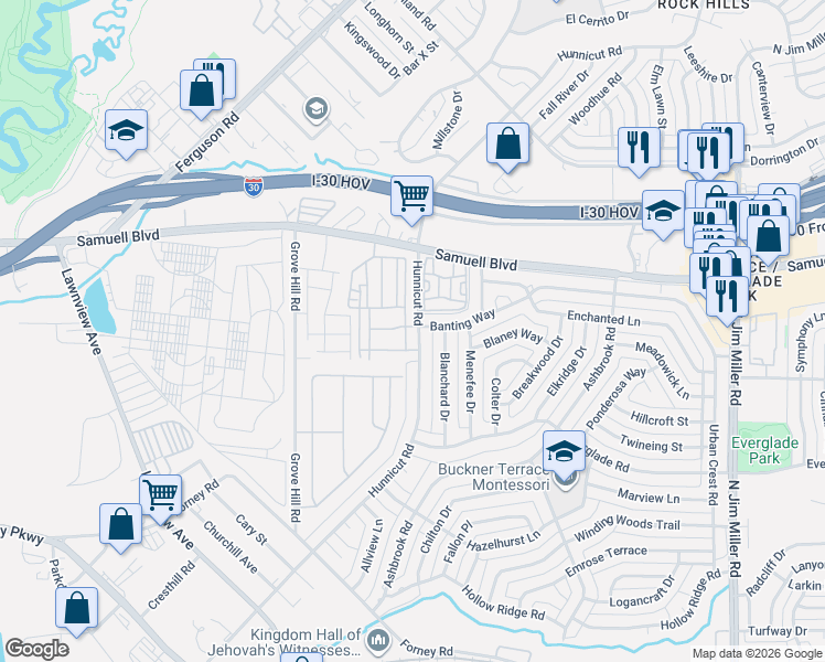 map of restaurants, bars, coffee shops, grocery stores, and more near 4918 Vienna Circle in Dallas