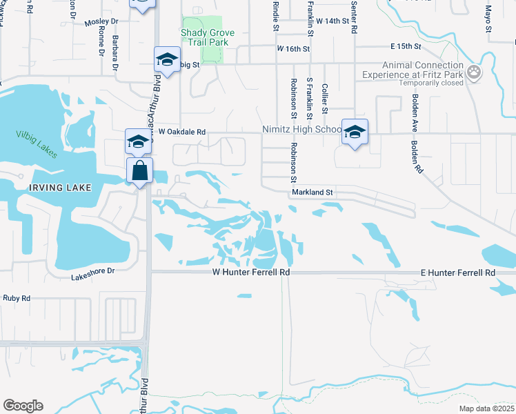 map of restaurants, bars, coffee shops, grocery stores, and more near 2201 Markland Street in Irving