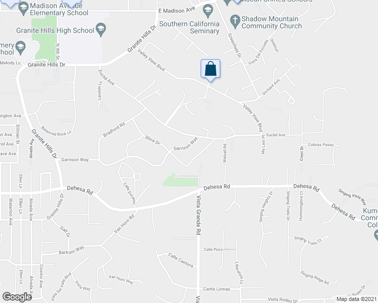 map of restaurants, bars, coffee shops, grocery stores, and more near 2041 Garrison Way in El Cajon