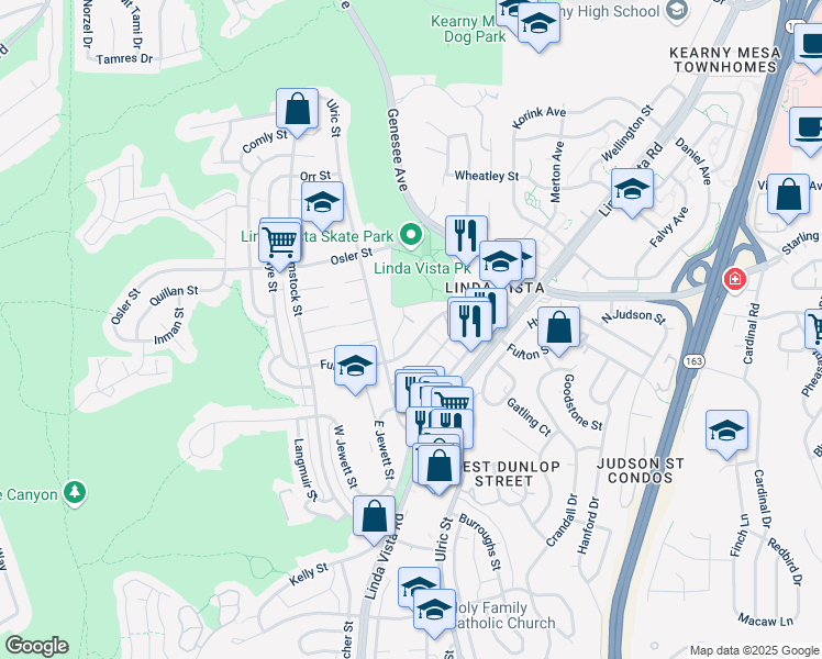 map of restaurants, bars, coffee shops, grocery stores, and more near 6940 Fulton Street in San Diego