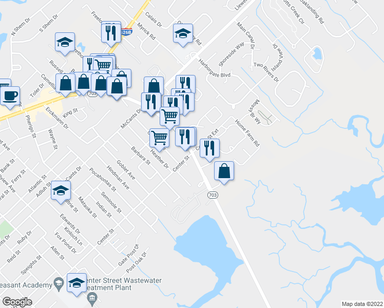 map of restaurants, bars, coffee shops, grocery stores, and more near 1511 Ben Sawyer Boulevard in Mount Pleasant