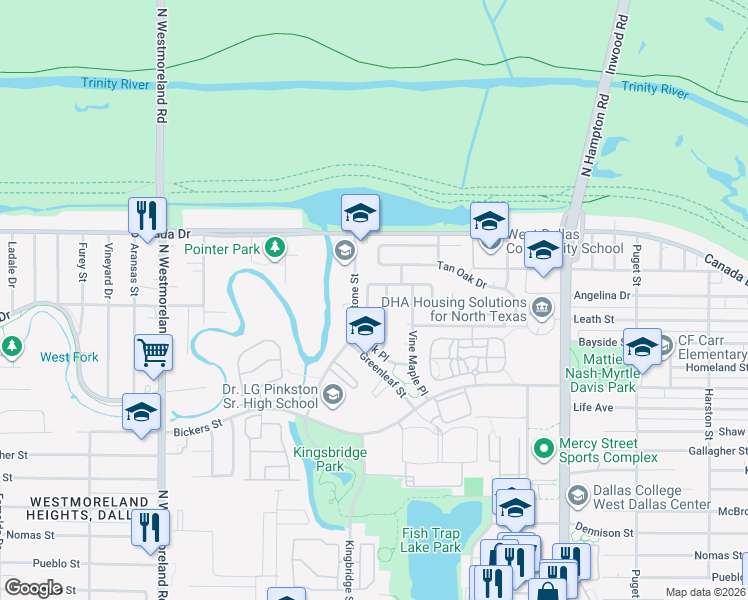 map of restaurants, bars, coffee shops, grocery stores, and more near 4062 China Elm Drive in Dallas